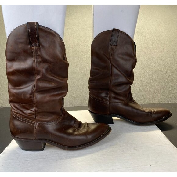 Vintage Leather Cowboy Boots Mens 10D Brown Western Pointed Toe Metal Toe Caps main image 12